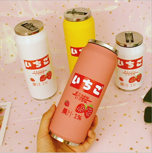 Creative Stainless Steel Japan Juice Candy Color Drink Cans Thermos Portable Unisex Students Personality Trendy Straw Cup