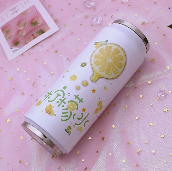 Creative Stainless Steel Japan Juice Candy Color Drink Cans Thermos Portable Unisex Students Personality Trendy Straw Cup